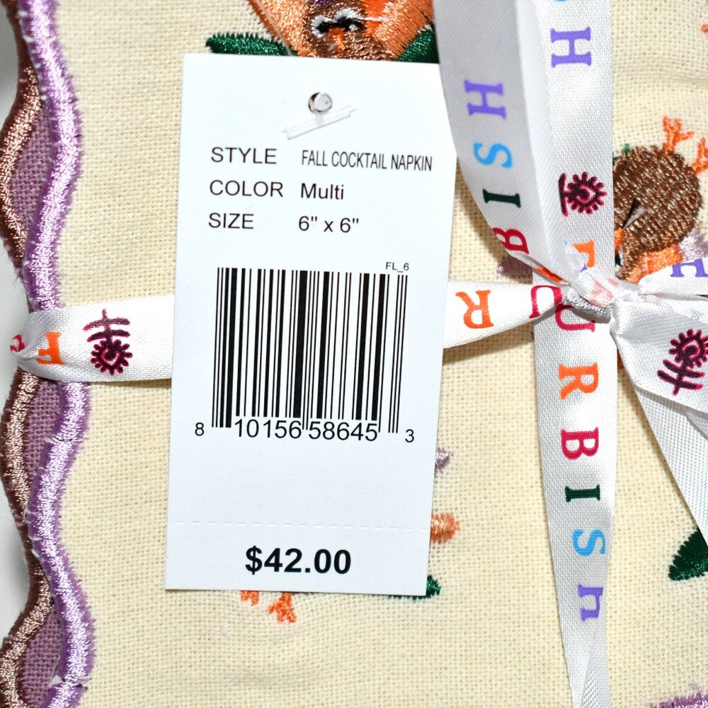 Furbish Fall Embroidered Cocktail Napkin, Set of 6 #CKTL-NAP-1 NWT - Picture 5 of 5